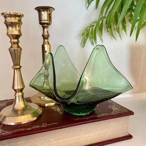 MCM Viking Glass Epic Handkerchief Bowl - Evergreen Holiday Candle Candy Holder